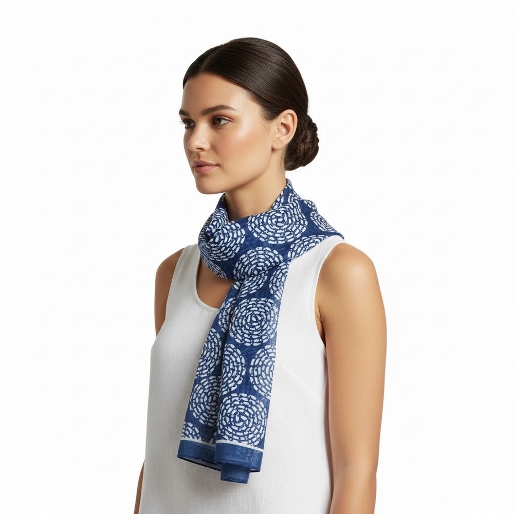 Vineyard Vines Spiral Wales Scarf 20”x72” Wrap Shawl Blue White Nautical Beach
